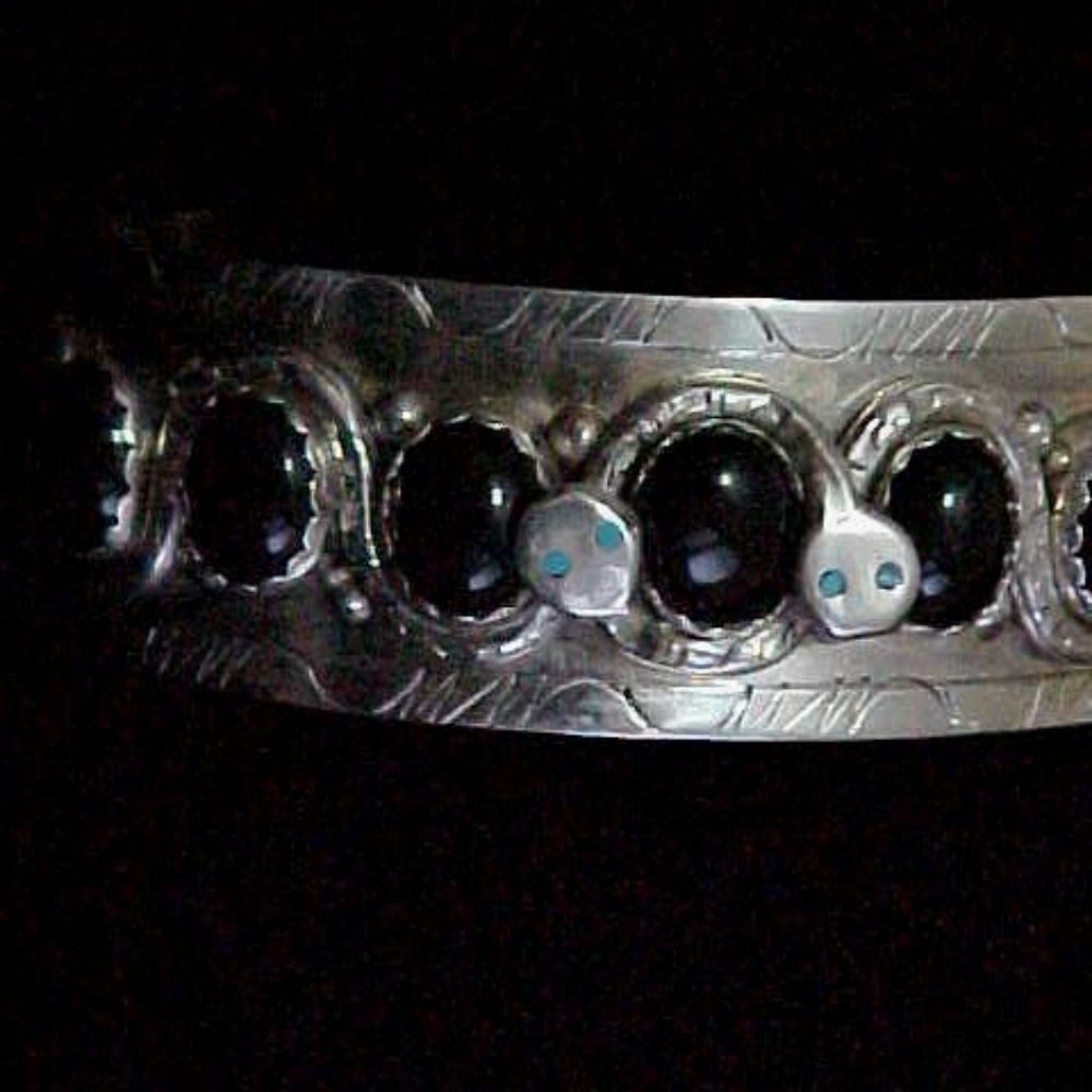 Sterling Silver Black Onyx Cuff by E. Calavaza - Picture 2 of 3
